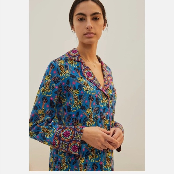 ANTHROPOLOGIE x Janine Lecour Fleurs Pajama Leopard Top - Picture 1 of 8